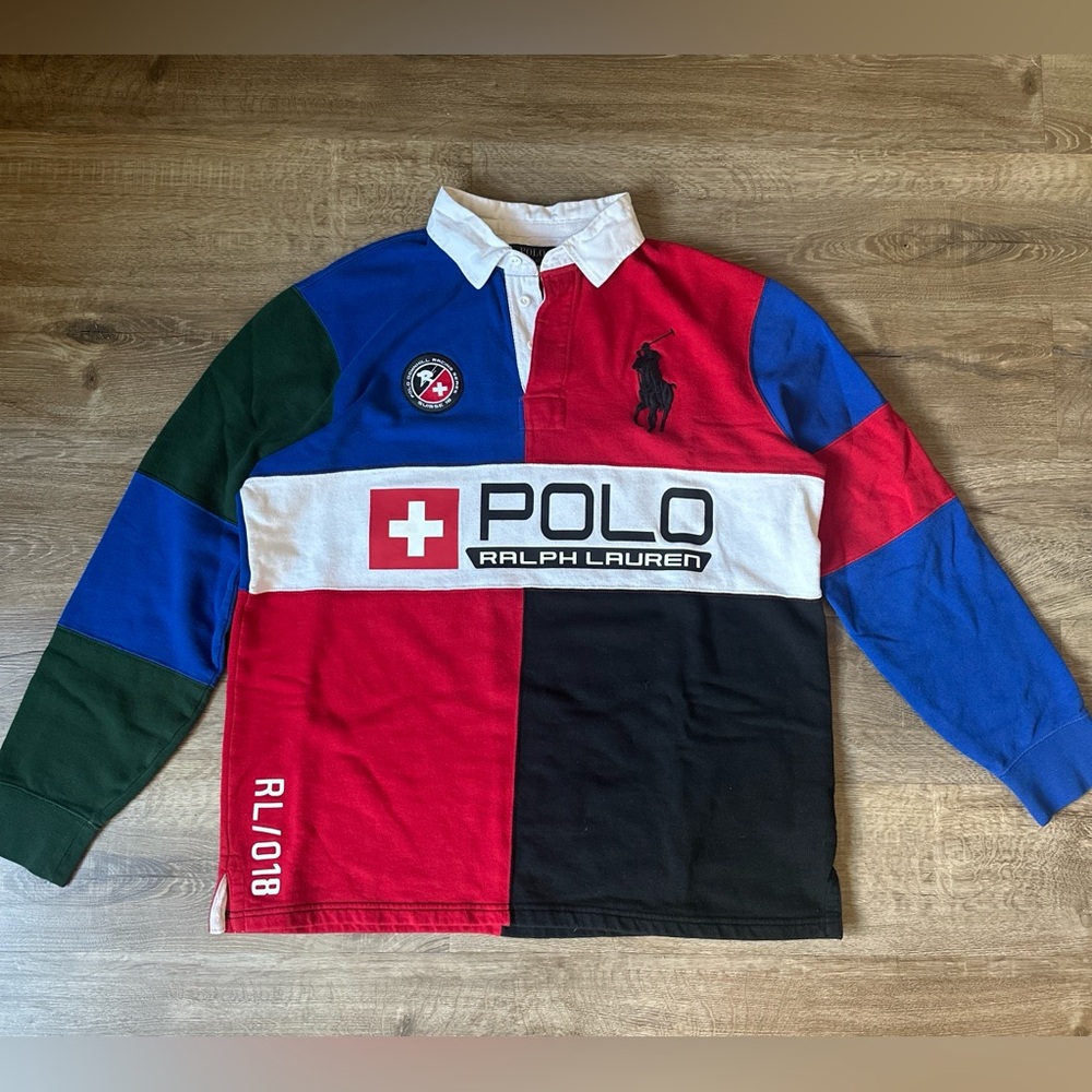 🎿 Polo Ralph Lauren Downhill Racing Series Color‑Block Rugby Shirt (L) 🔥